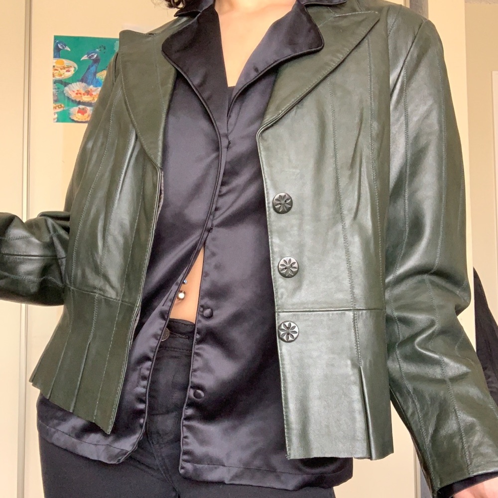 pleated leather jacket